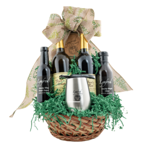 Basket with Fred's Red, Steak Sauce Marinade Tumbler and Corkscrew