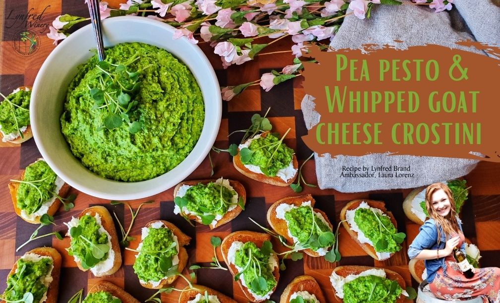 Pea Pesto & Whipped Goat Cheese Crostini