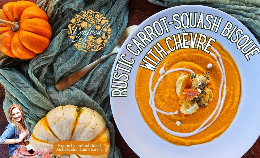 Rustic Carrot Squash Bisque with Chevre Herb Crusted Rack of Lamb
